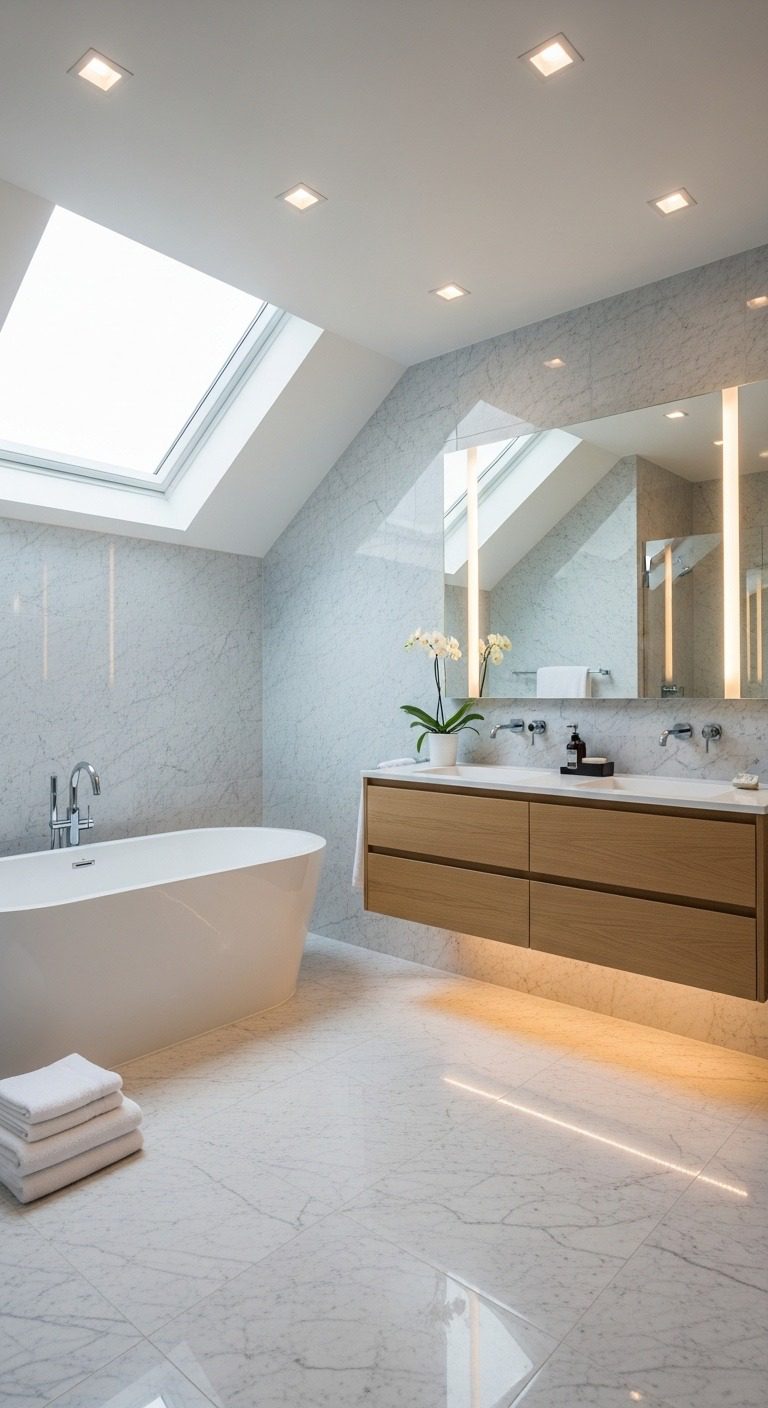 Spa-Inspired Bathroom with Skylight Ceiling Feature