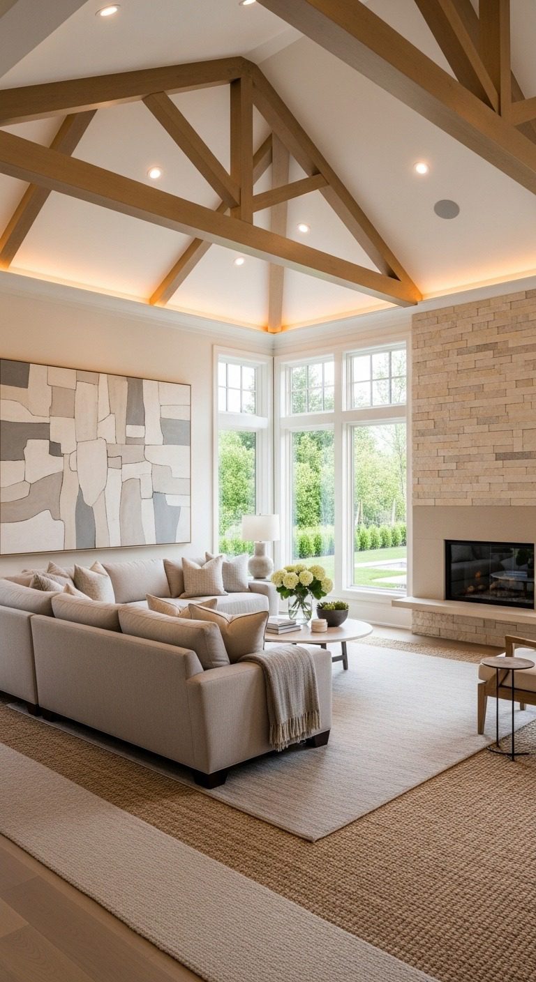 Open Concept Family Room with Vaulted Ceiling Design