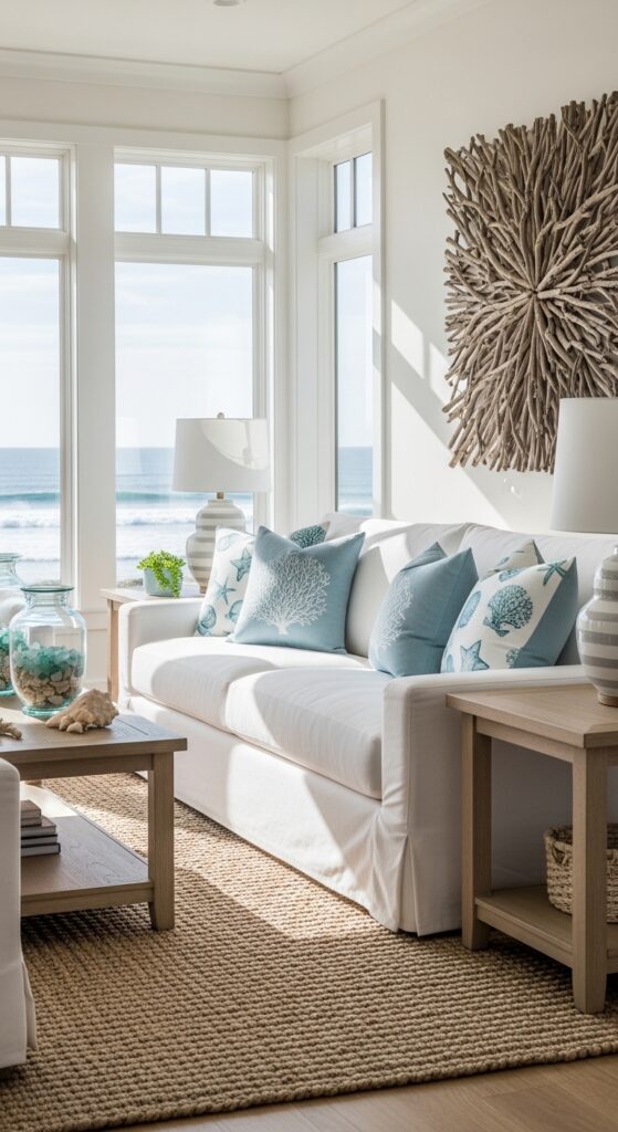 Coastal living room ideas, beach house decor USA