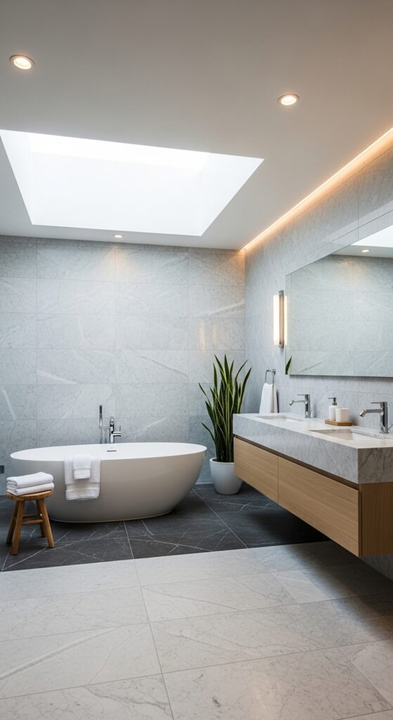 Spa-Style Bathroom with Natural Light Ceiling