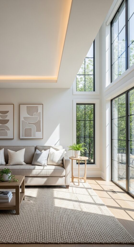 Modern Living Room Ideas with Statement Ceiling & Elegant Neutral Decor