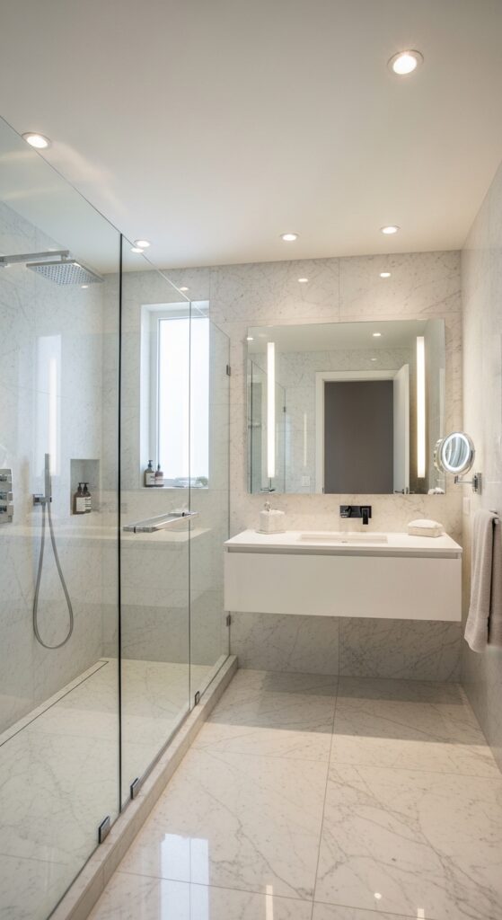 Contemporary Spa Bathroom Design with LED Ceiling Lighting