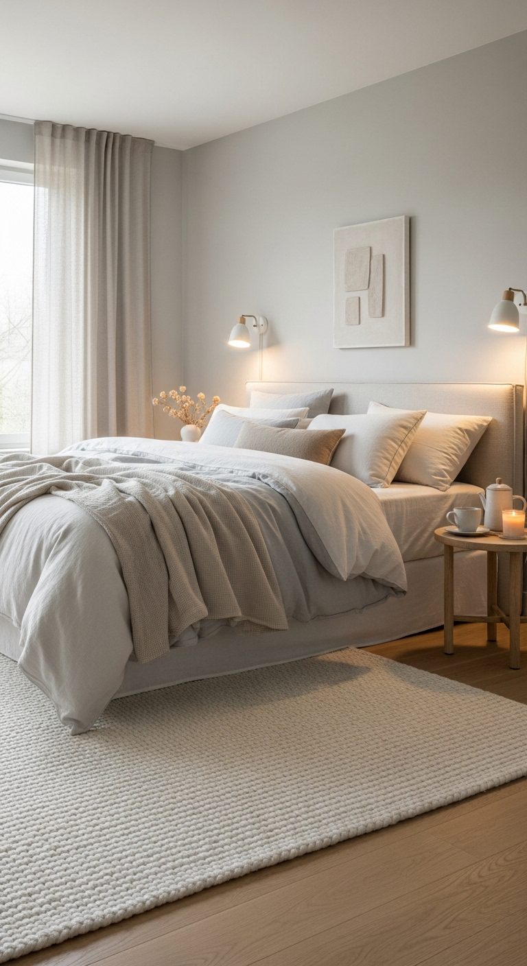 🧘‍♀️ The Importance of a Peaceful Bedroom A peaceful bedroom setup is essential for mental well-being. In US homes, bedrooms are designed as personal retreats where people can relax and recharge. A calm space improves sleep quality and reduces stress. 🎨 Use Calming Neutral Colors Choose a calming color palette like soft white, beige, or light gray. These tones create a soothing bedroom environment that promotes relaxation. 🛏️ Focus on Comfort and Simplicity A peaceful bedroom should feel comfortable and uncluttered. Use soft bedding and minimal furniture to create a clean and relaxing space. 💡 Soft Lighting for a Relaxing Mood Replace harsh lights with warm ambient lighting to create a gentle and calming atmosphere. Lighting plays a key role in building a peaceful bedroom vibe. 🌿 Add Natural and Soft Elements Incorporate plants, wooden textures, and natural fabrics to create a balanced and calming environment. 🧹 Declutter for Mental Clarity A clutter-free space leads to a clutter-free mind. Keep your bedroom organized to maintain a peaceful and stress-free atmosphere. 🕯️ Add Relaxing Finishing Touches Candles, soft curtains, and subtle decor can turn your bedroom into a spa-like retreat.