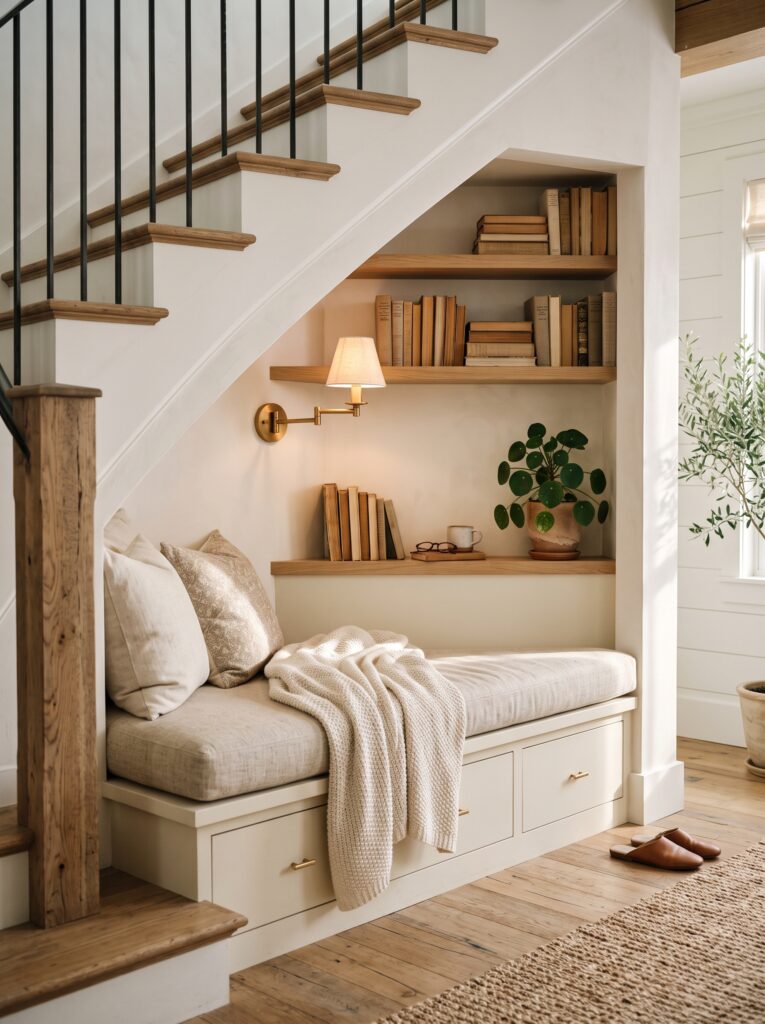 The Under-Stair Reading Nook Idea That Turns Dead Space Into a Cozy Retreat