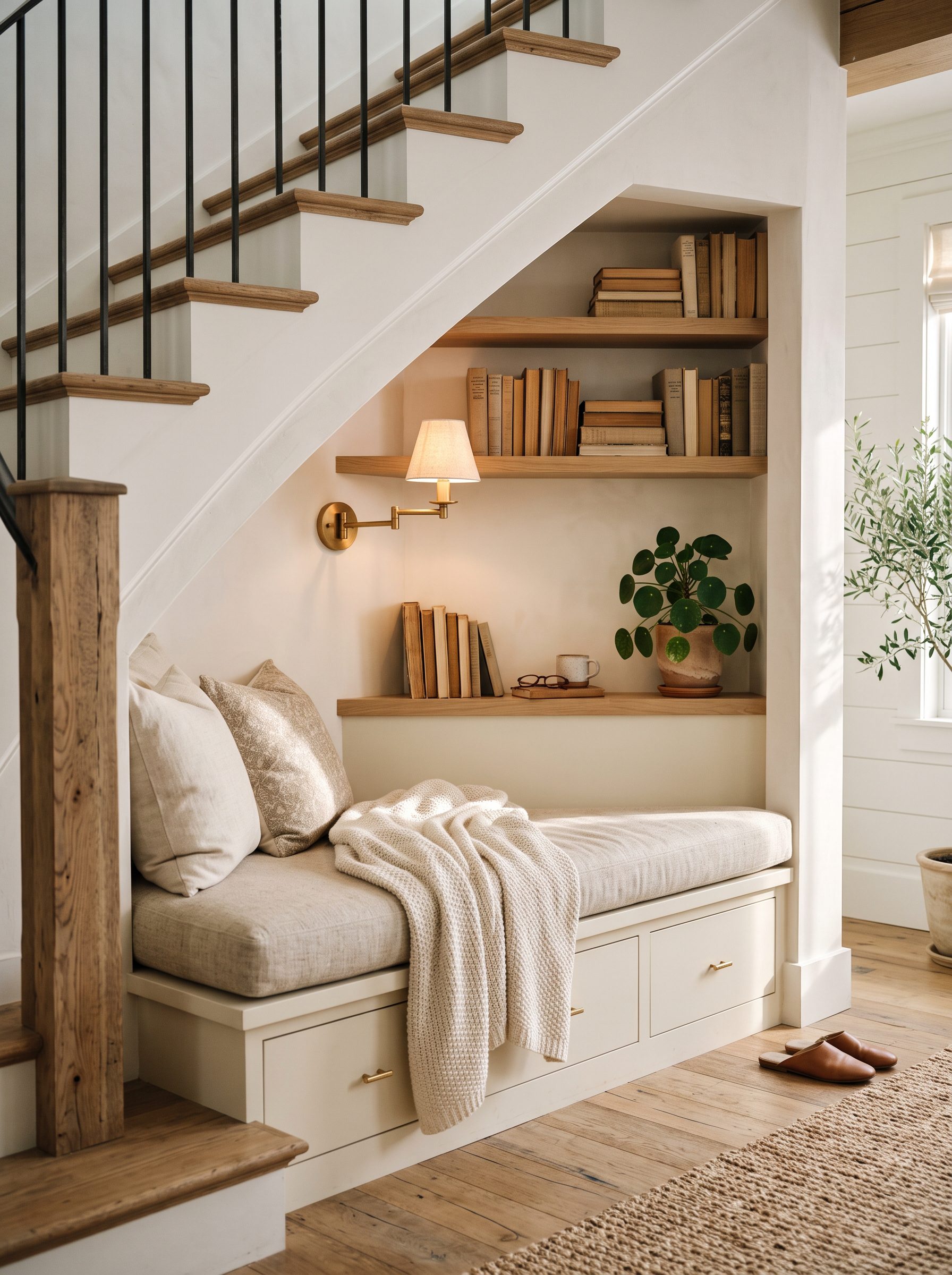 The Under-Stair Reading Nook Idea That Turns Dead Space Into a Cozy Retreat