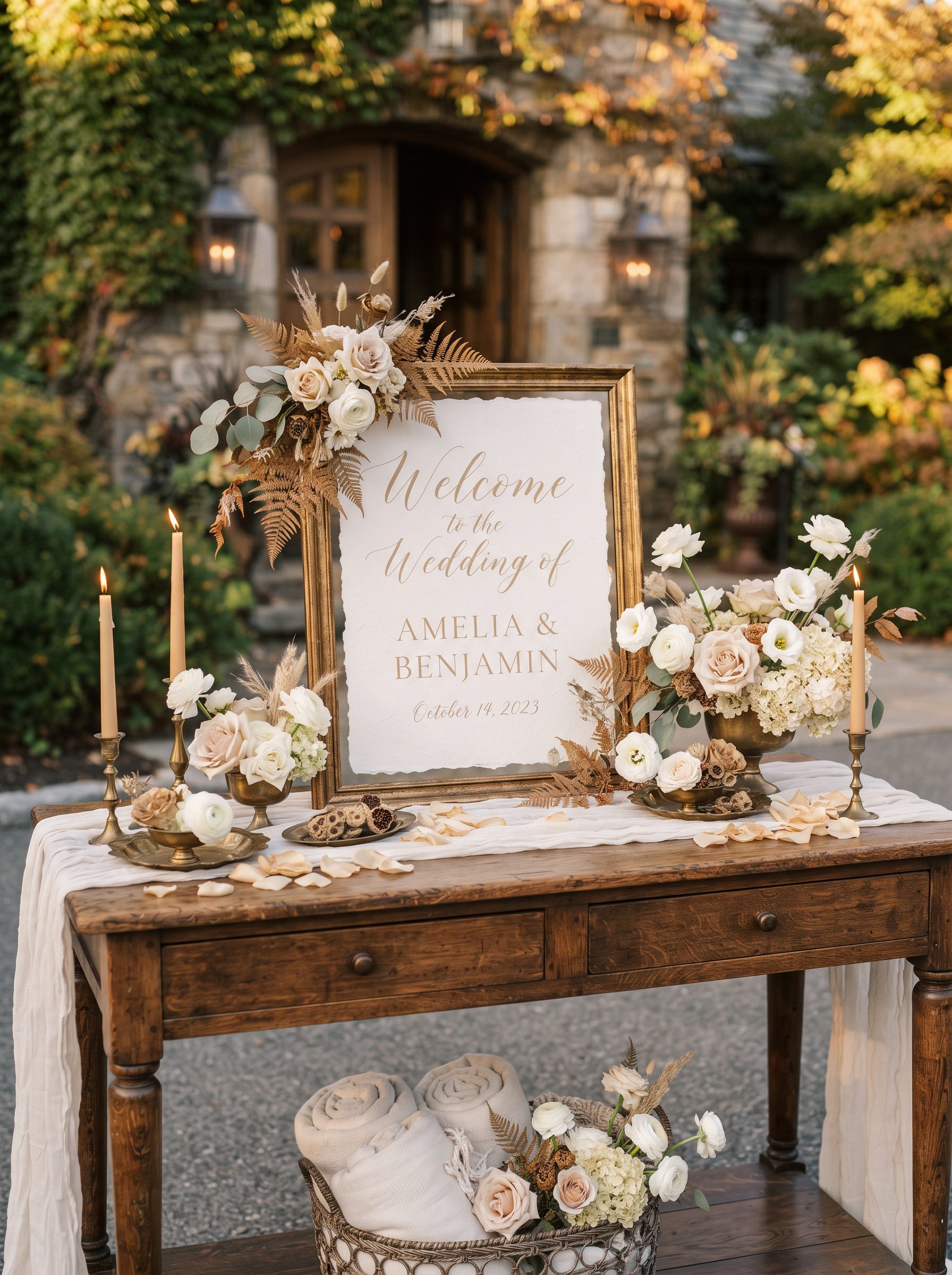 Elegant Fall Wedding Welcome Table Ideas for a Beautiful First Impression